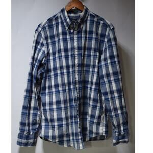 J.Crew Flex Washed Plaid Button Down Shirt Blue White Cotton Men’s M Classic Fit